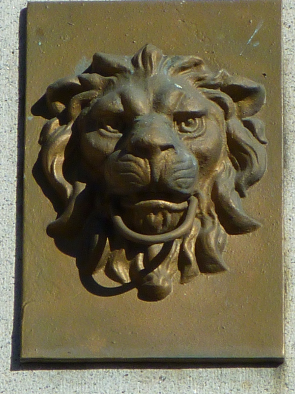 Cast lion head at N.C.O. Railroad Depot